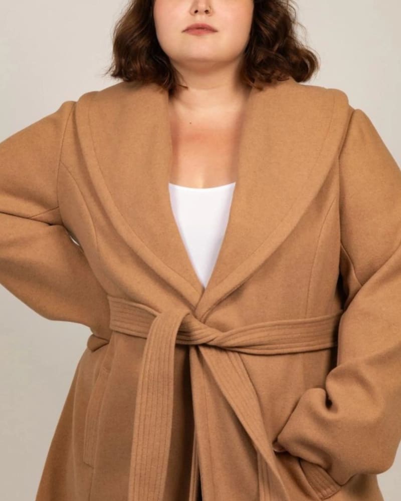 Plus size camel store wrap coat